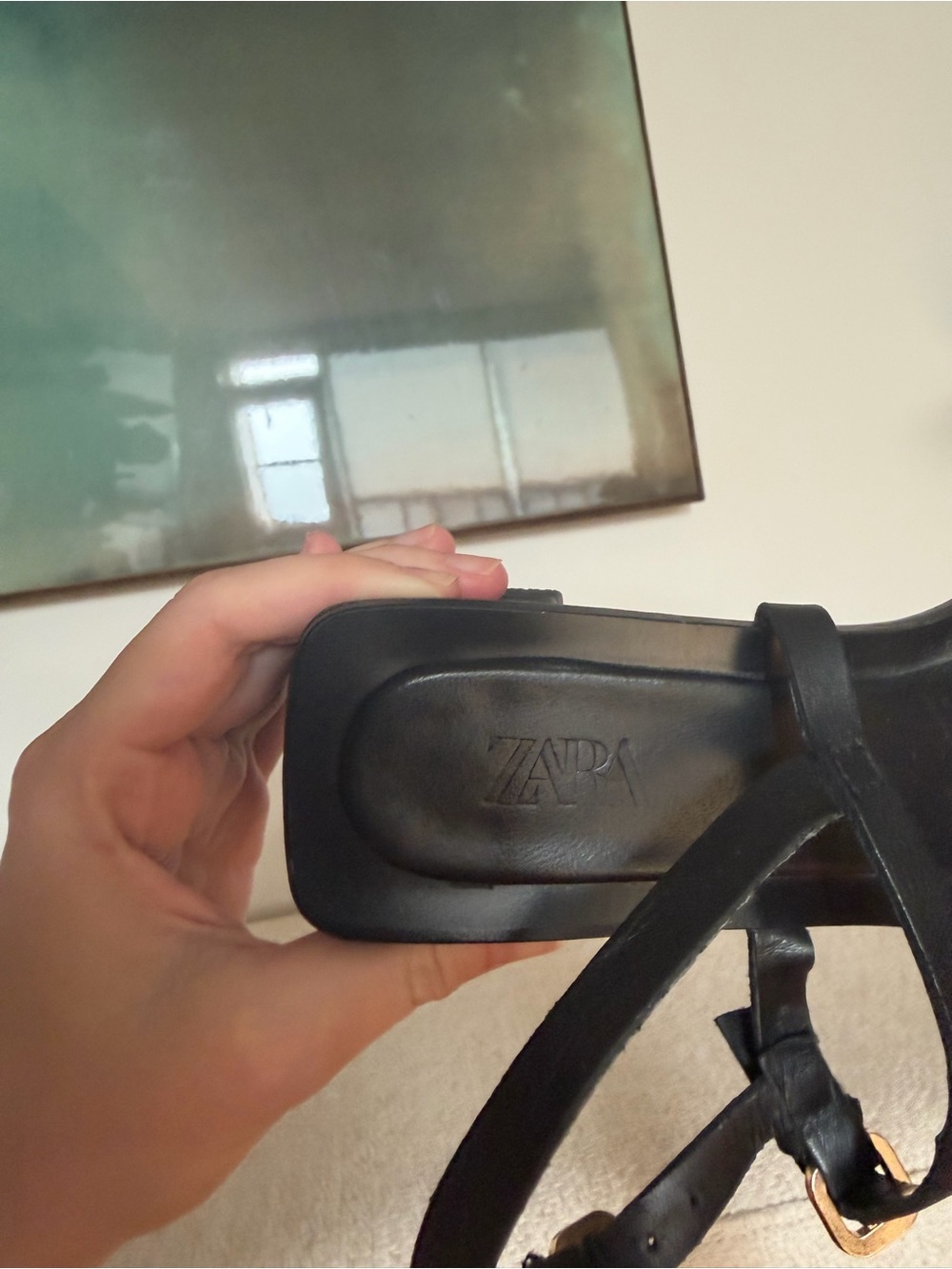 Women's Black Strappy Square-Toe Low Heel Sandals - Picture 3 of 3